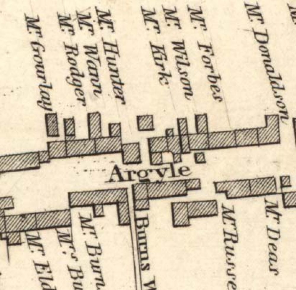 Map of 1820 showing the site of the Argyle Brewery. &copy: National Library of Scotland, 2015
