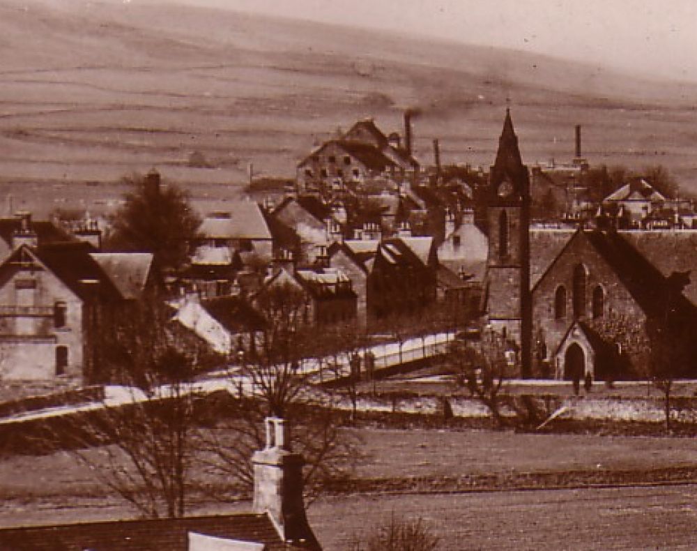 View of Blackford village from the east with the Blackford Brewery in the centre