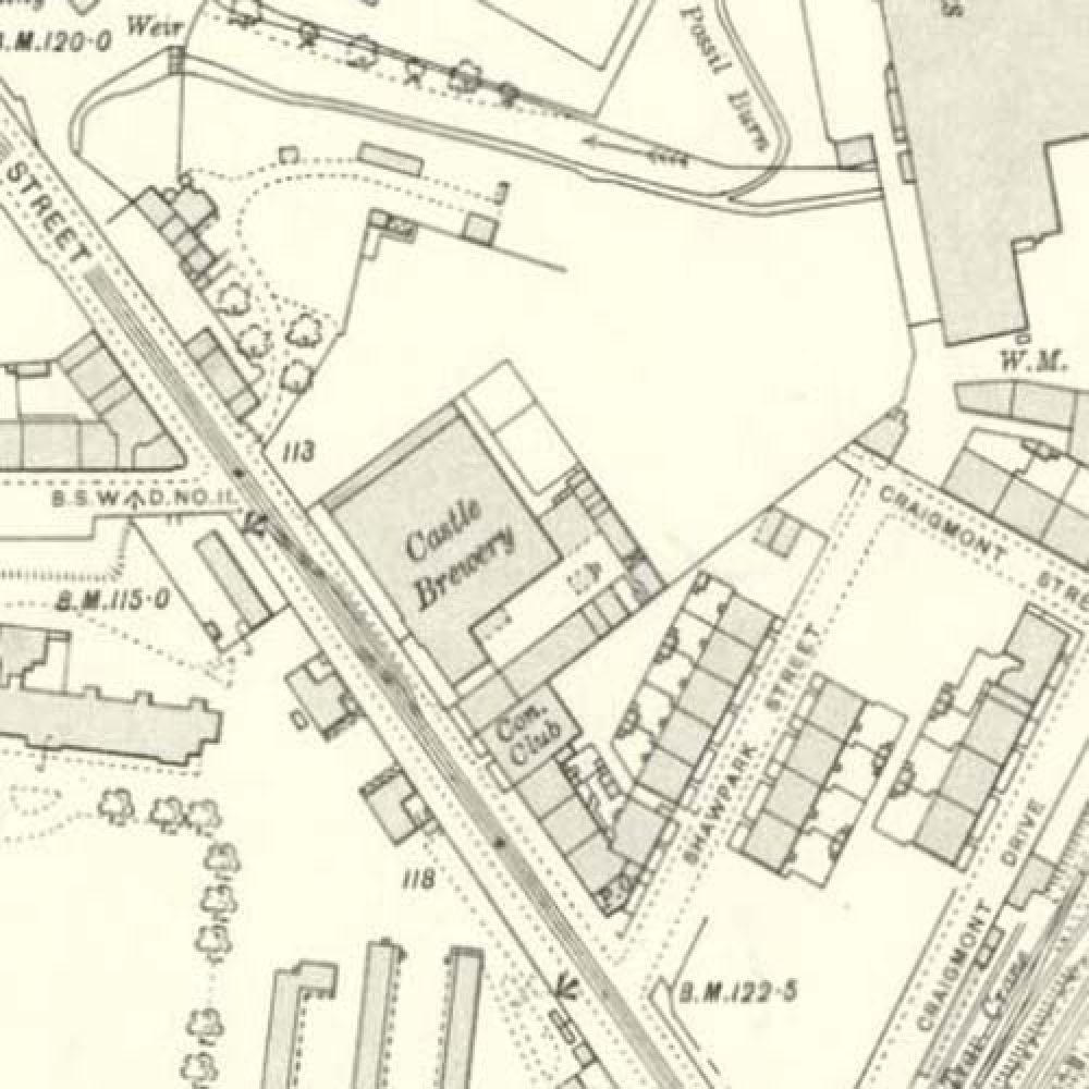 Map of 1909 showing the layout of the Castle Brewery. &copy; National Library of Scotland, 2015