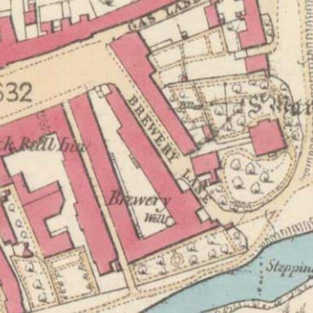 Map of 1858 showing the layout of the Coldstream Brewery. &copy; National Library of Scotland, 2015