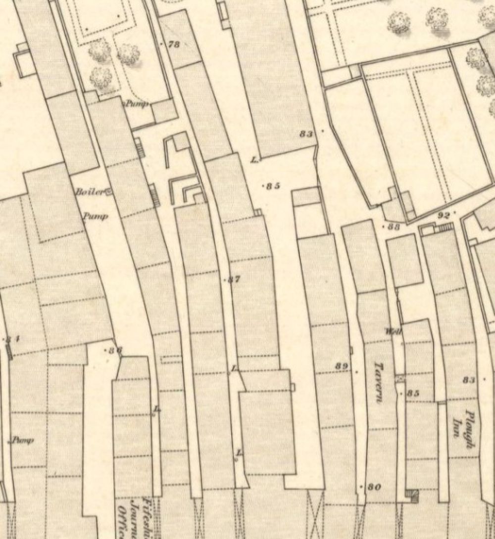Map of 1852 showing the layout of the Cupar Brewery.  © National Library of Scotland, 2025