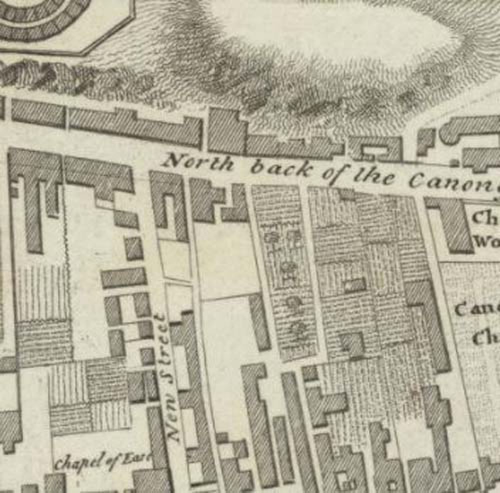 Map of 1793 showing the location of the old Edinburgh Brewery opposite the north end of New Street. &copy; National Library of Scotland, 2017