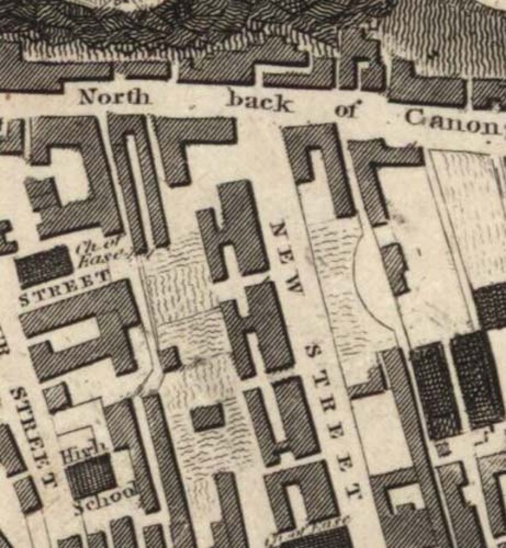 Map of 1823 showing the location of the old Edinburgh Brewery opposite the north end of New Street. &copy; National Library of Scotland, 2017
