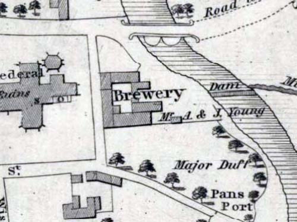 Map of 1822 showing the location of the Elgin Brewery. &copy; National Library of Scotland, 2016