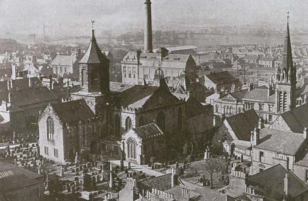 An aerial view of the brewery from the south-east.