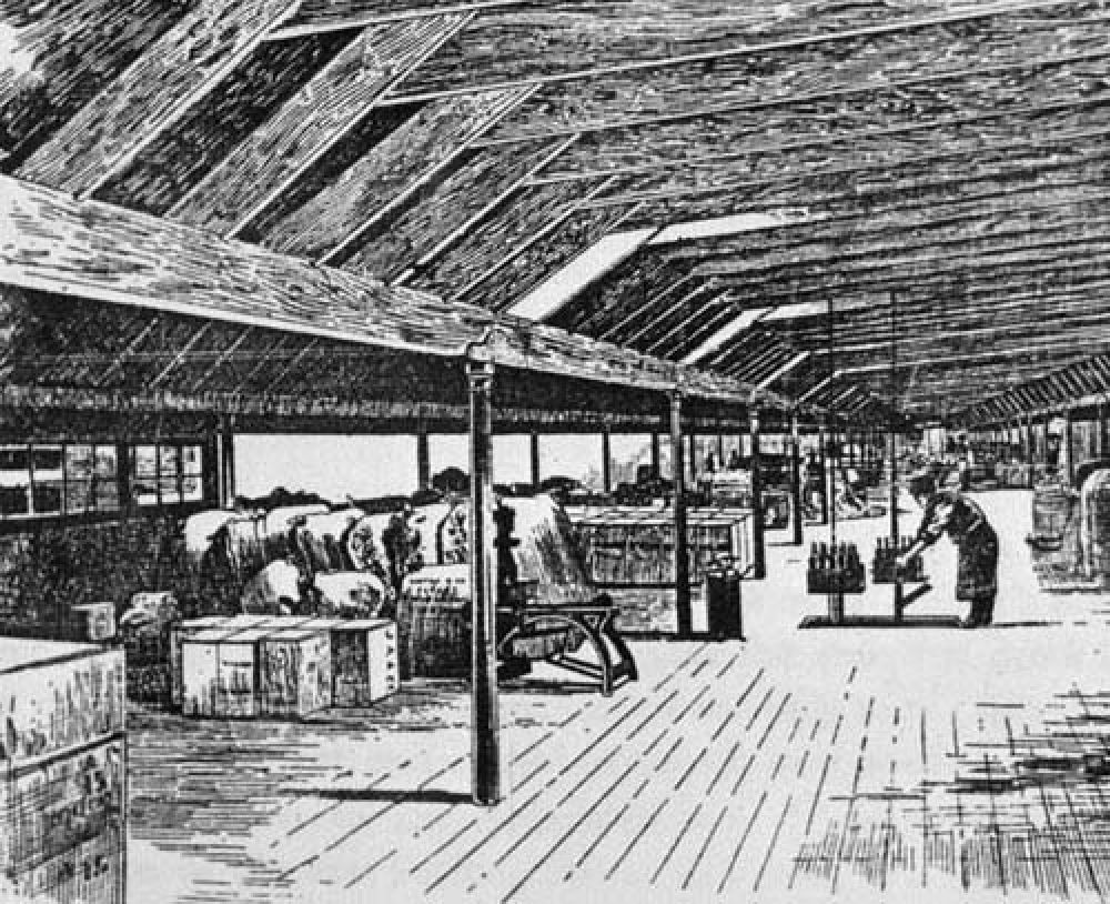 The export department, where bottles were packed for dispatch, in the 1880s.