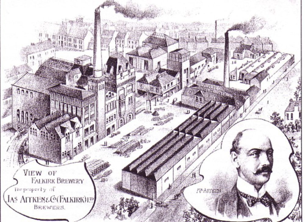 An aerial view of the brewery from the north-west in the 1900s.