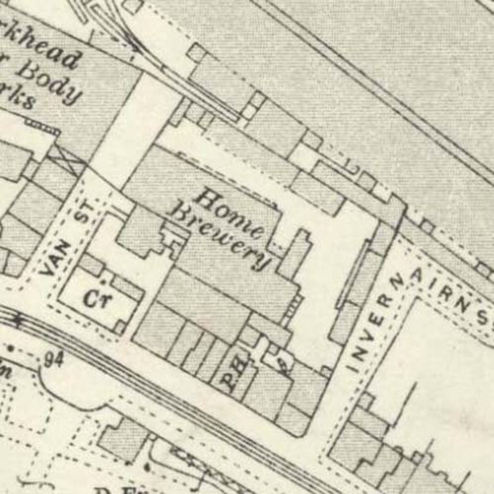 Map of 1933 showing the layout of the Home Brewery. &copy; National Library of Scotland, 2015