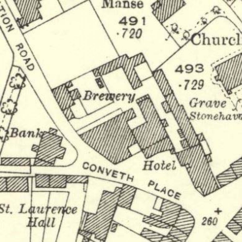 Map of 1923 showing the layout of the Laurencekirk Brewery. &copy; National Library of Scotland, 2015