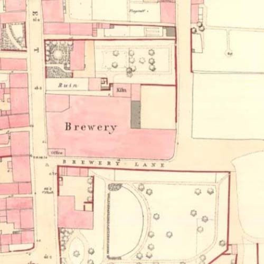 Map of 1866 showing the layout of the Old Town Brewery. &copy; National Library of Scotland, 2015