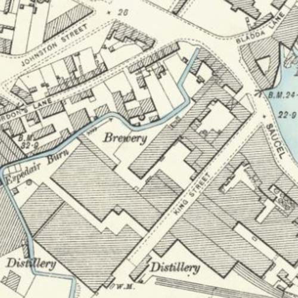 A map of 1896, showing the location of the Sacell Brewery. © National Library of Scotland, 2016.