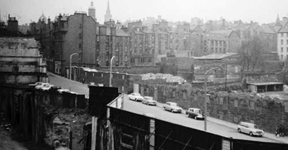 This view shows the site of the St Mary's Brewery and to its right the site of the Canongate Brewery, which were cleared in the 1960s
