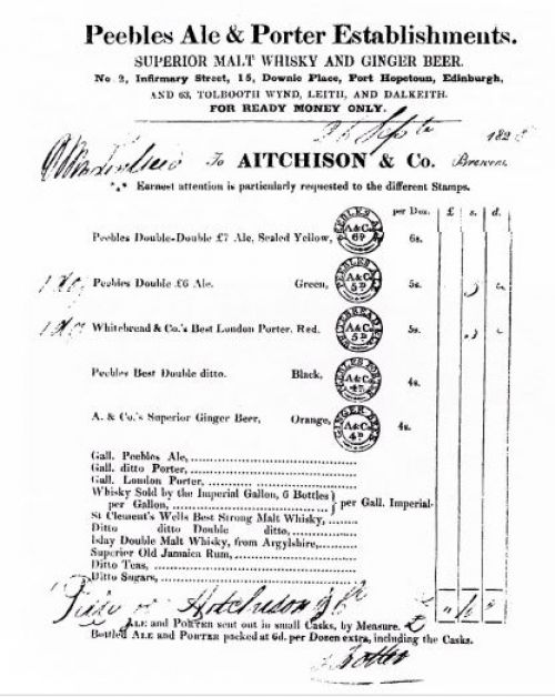 <p>An invoice dated 26th September 1828 from Aitchison & Co for Peebles Ale and Porter</p>