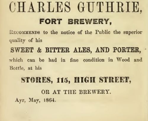 <p>An advertisement of 1864 for Charles Guthrie's sweet and bitter ales, and porter.</p>