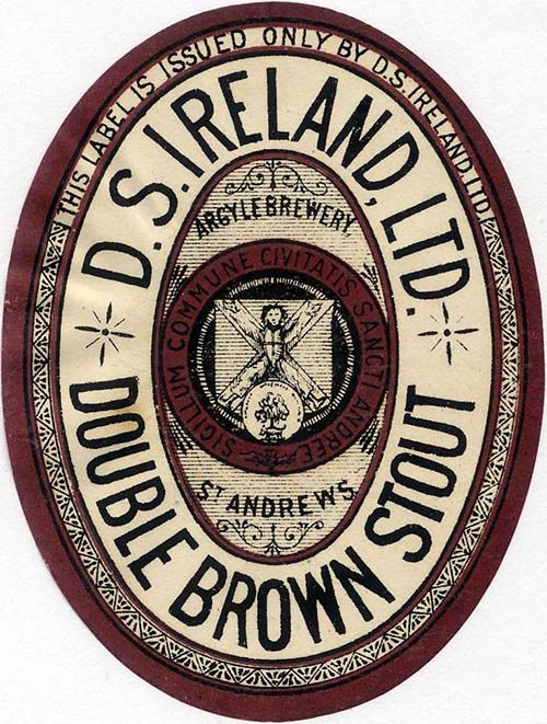 <p>A beer bottle label for D. S. Ireland Ltd's Double Brown Stout</p>