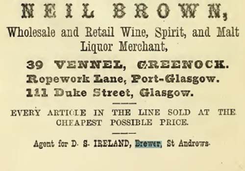 <p>An advertisement for D. S. Ireland's agent in Greenock.</p>