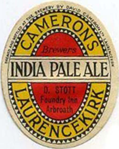 <p>A beer bottle label for Cameron's India Pale Ale, retailed by D. Stott of the Foundry Inn, Arbroath</p>