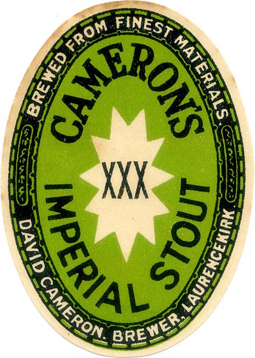<p>A beer bottle label for Cameron's Imperial Stout.</p>