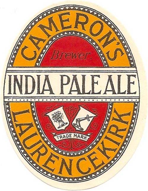 <p>A beer bottle label for Cameron's India Pale Ale</p>