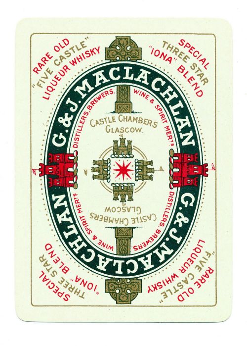 <p>A playing card used by G and J Maclachlan to promote their business. The card was issued in different colours.</p>