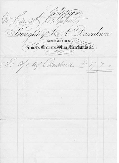 <p>An invoice (undated) for goods supplied to Mr Caw of St Cuthberts for &pound;17-7s</p>