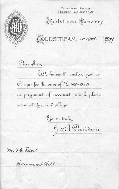 <p>Payment dated 1909 to Mr T. C. Rand of Beaumont Hill for &pound;48.</p>