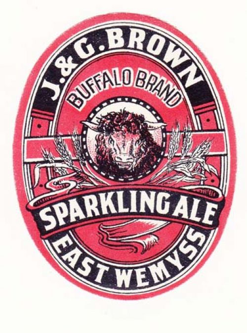 <p>A beer bottle label for J. & G. Brown's Buffalo Brand Sparkling Ale</p>
