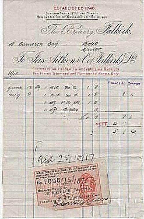 <p>An invoice from James Aitken & Co (Falkirk) Ltd to D. Cameron of Durer.</p>