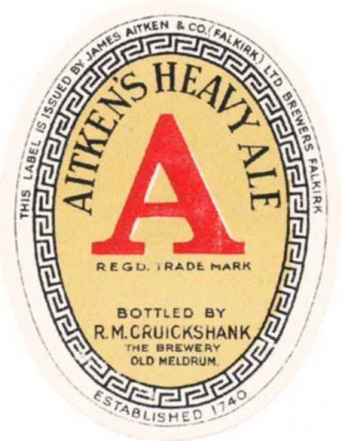 <p>&nbsp;A label for James Aitken & Co (Falkirk) Ltd's Heavy Ale, bottled by R. M. Cruickshank, Old Meldrum</p>