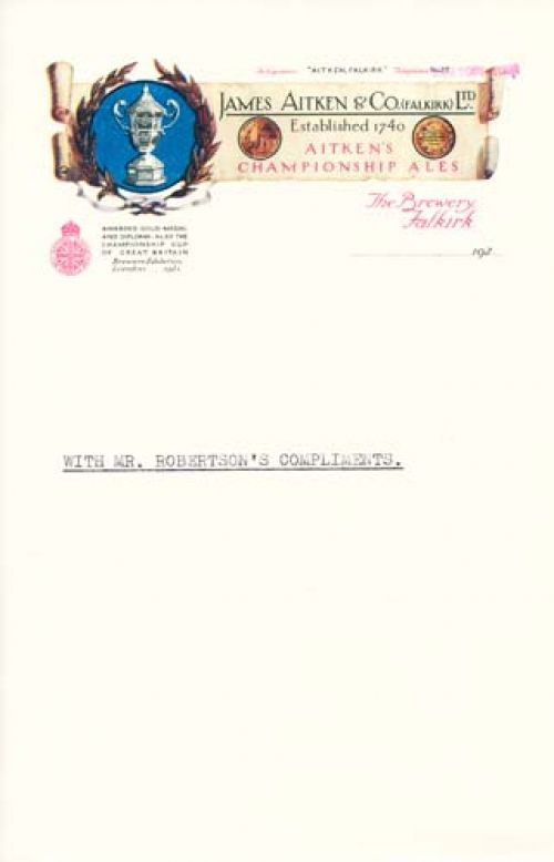 <p>A letter from Dan Robertson of James Aitken & Co (Falkirk) Ltd.</p>