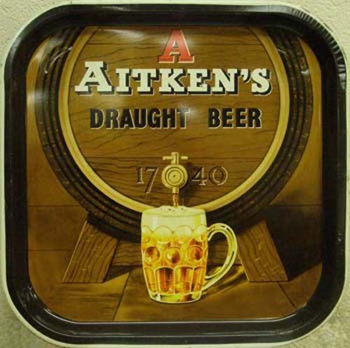 <p>A tray advertising James Aitken & Co (Falkirk) Ltd's draught beer.</p>