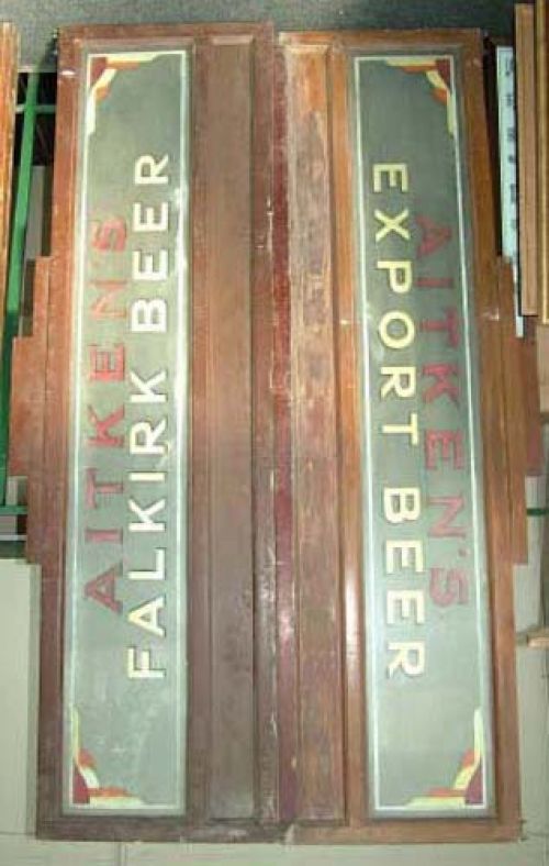 <p>Two pieces of window glass advertising James Aitken & Co (Falkirk) Ltd's beer.</p>