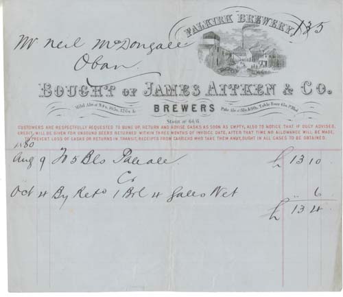 <p>Invoice from James Aitken & Co to Neil McDougall, Oban, dated 1880.</p>