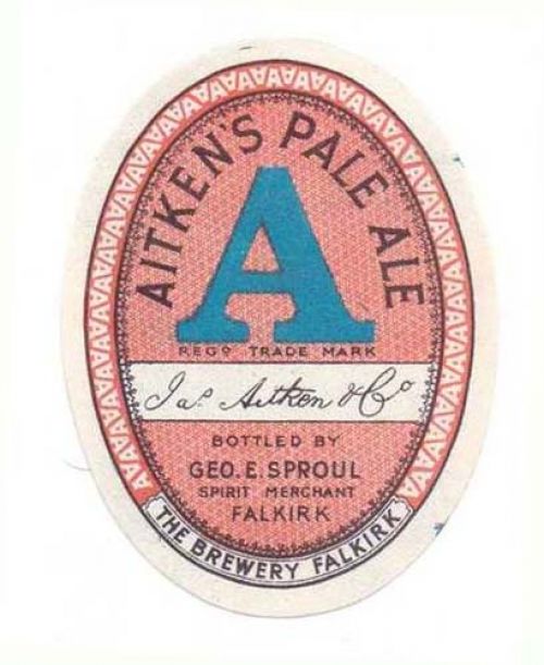 <p>A bottle label for James Aitken & Co's Pale Ale, bottled by George E. Sproul of Falkirk.</p>