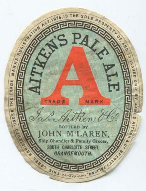 <p>A bottle label for James Aitken & Co's Pale Ale, bottled by George McLaren of Grangemouth.</p>