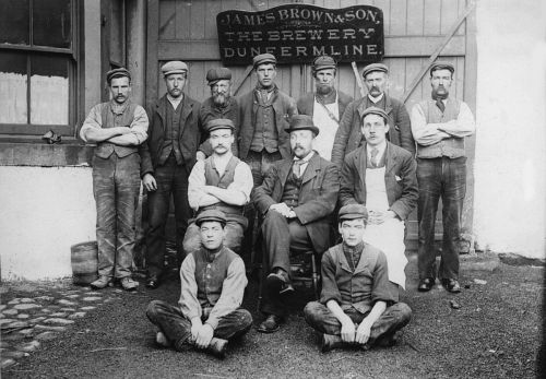 <p>A photograph of James Brown and his staff at the Dunfermline Brewery.</p>