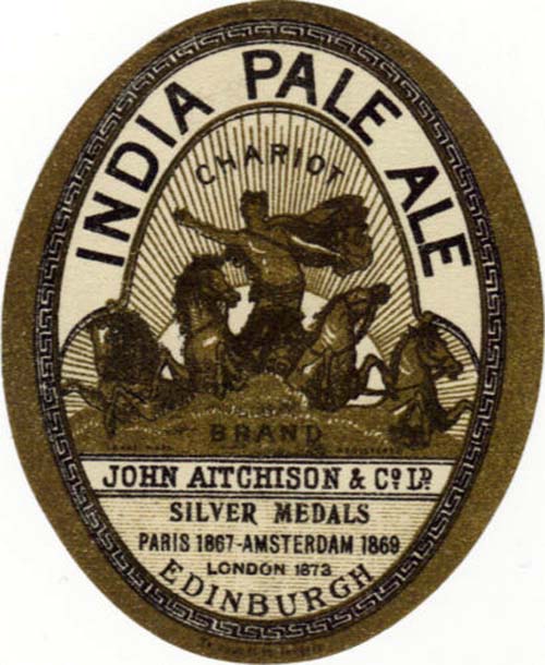 <p>A beer bottle label for John Aitchison & Co Ltd's C hariot Brand India Pale Ale.</p>