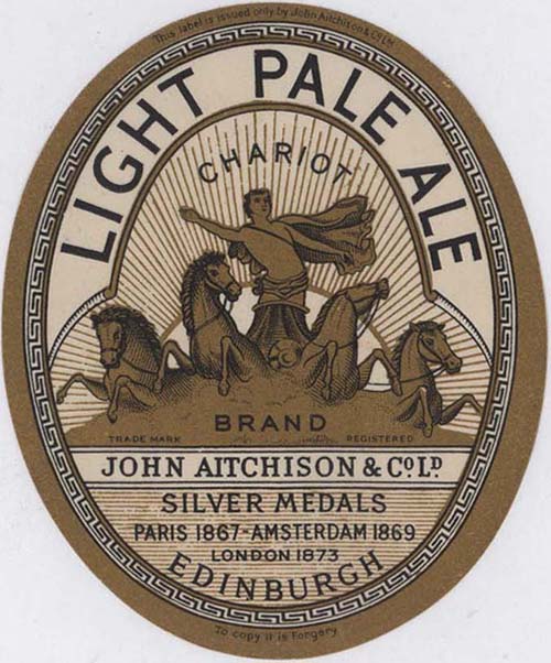 <p>A beer bottle label for John Aitchison & Co Ltd's Chariot Brand Light Pale Ale.</p>