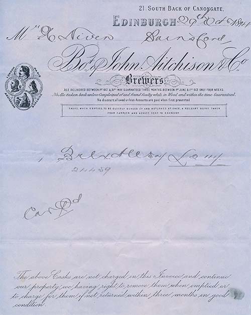 <p>An invoice from John Aitchison & Co to Mr A Niven of Bainsford, for &pound;2-14/-, dated 29th October, 1924.</p>