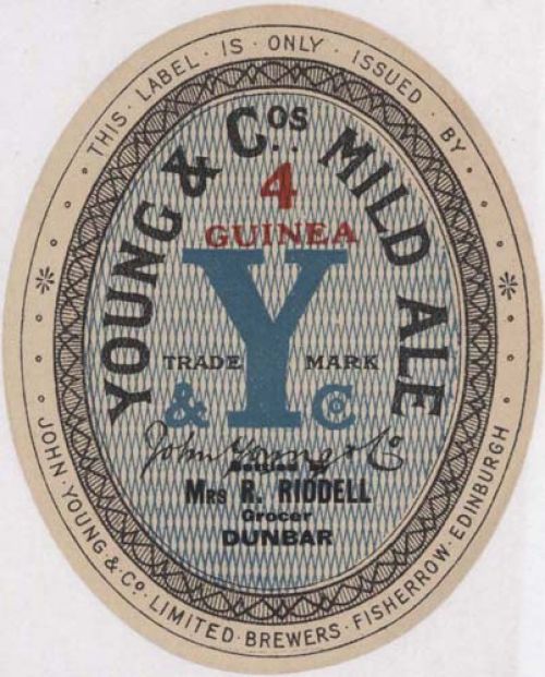 <p>A label for John Young &amp; Co Ltd's 4 Guinea&nbsp; Mild Ale, bottled by Mrs R. Riddell, a grocer in Dunbar.</p>
