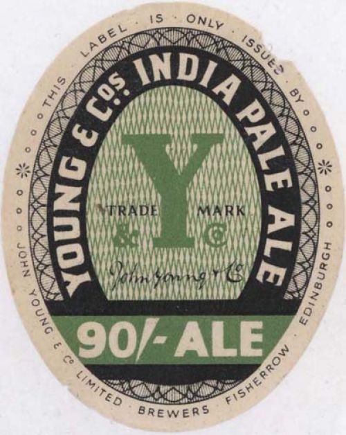 <p>A bottle label for John Young &amp; Co Ltd's 90/- India Pale Ale.</p>