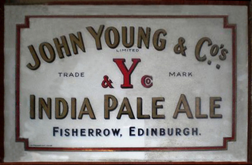 <p>A glass sign advertising John Young & Co Ltd's India Pale Ale.</p>