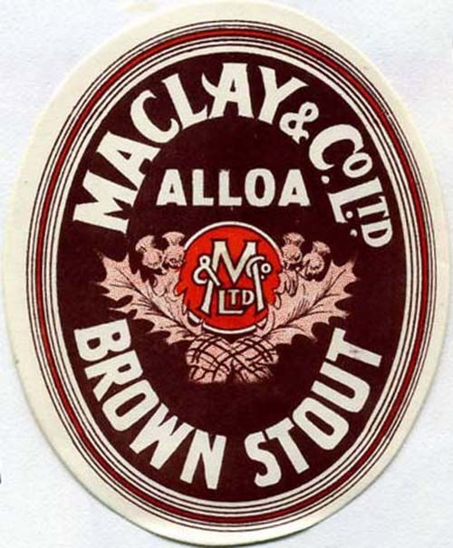 <p>A beer bottle label for Maclay & Co Ltd's Brown Stout.</p>