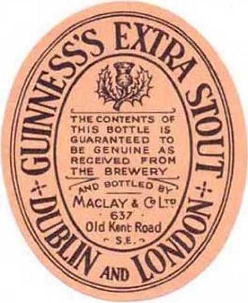 <p>Beer bottle label for Guinness bottled by Maclay & Co Ltd.</p>
