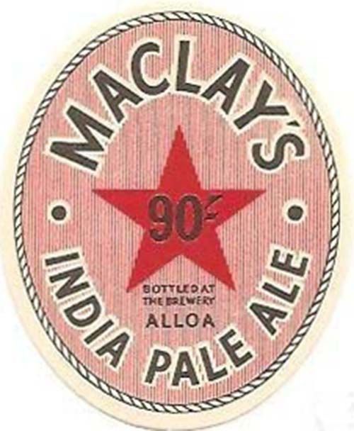 <p>Beer bottle label for Maclay & Co Ltd's 90/- India Pale Ale.</p>