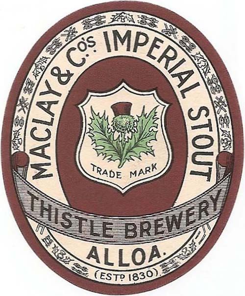 <p>A beer bottle label for Maclay & Co's Imperial Stout.</p>