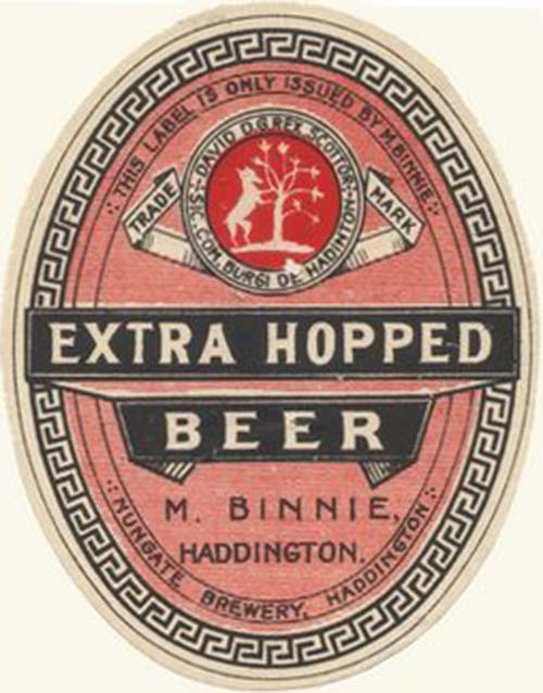 <p>A bottle label for Mark Binnie & Co's Extra Hopped Beer.</p>