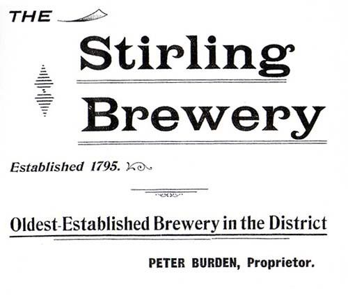 <p>An advertisement for Peter Burden's Stirling Brewery.</p>