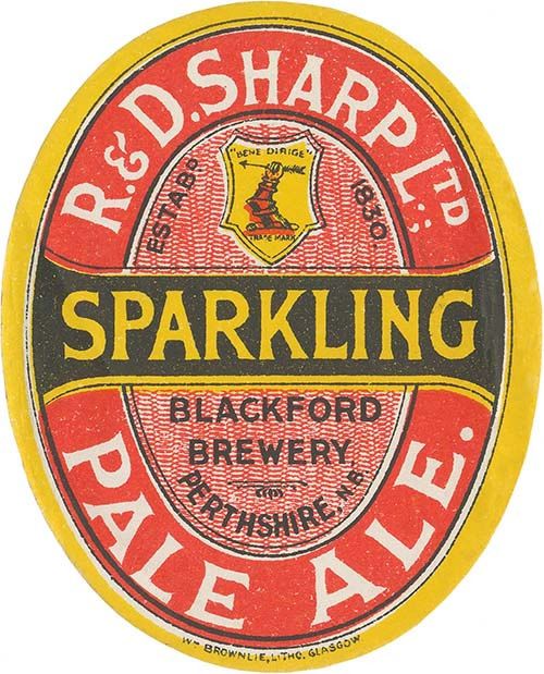 <p>A beer bottle label for R. & D. Sharp Ltd's Sparkling Pale Ale</p>