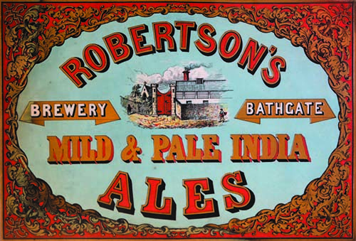 <p>A trade card showing the Thomas Robertson's Bathgate Brewery, and advertising his mild and pale india ales.</p>